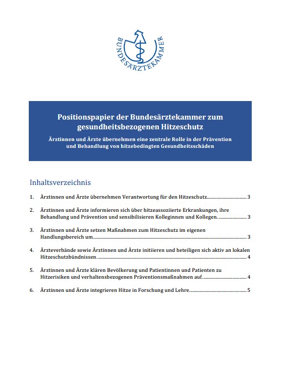 BÄK-Positionspapier zum gesundheitsbezogenen Hitzeschutz